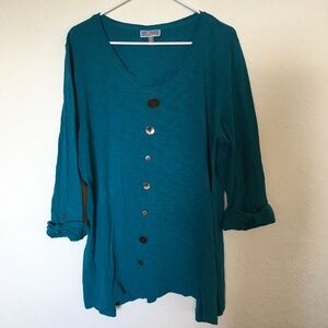 JM collection woman cotton pull over teal tunic. Size 2X.
